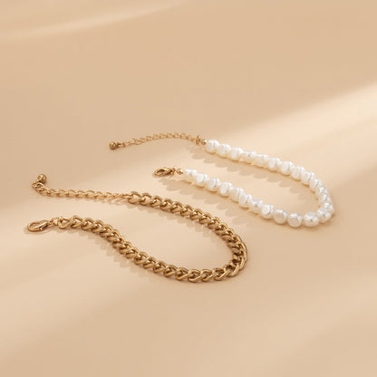Pearl and 18K Gold-Plated Anklet Set, jewelry gift sets for women, everyday style, styled look
