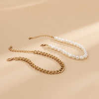 Imitation Pearl & Goldtone Anklet Set