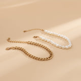 Imitation Pearl & Goldtone Anklet Set