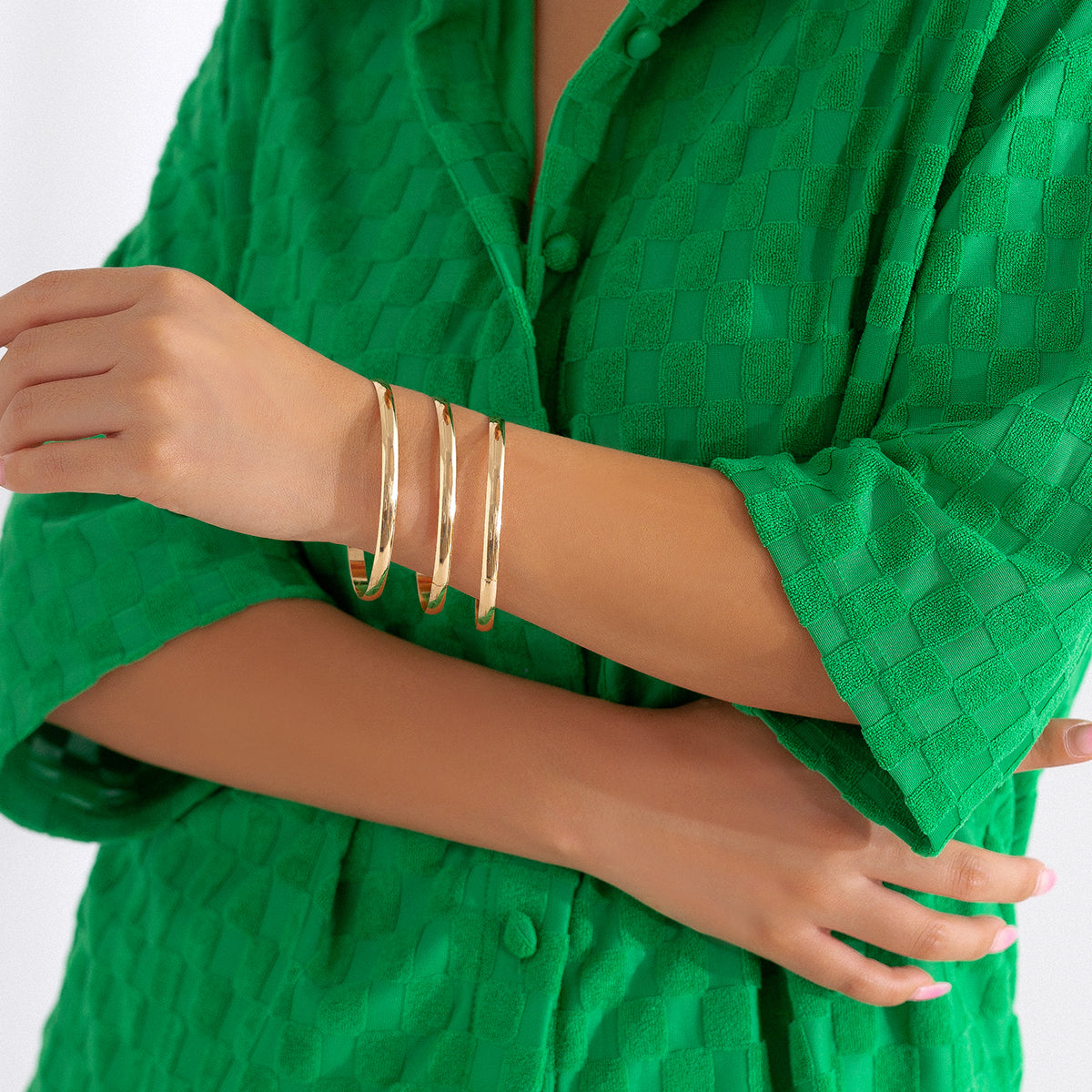 18K Gold-Plated Bangle - Set Of Three, jewelry gift sets for women, elegant gift for her, front view