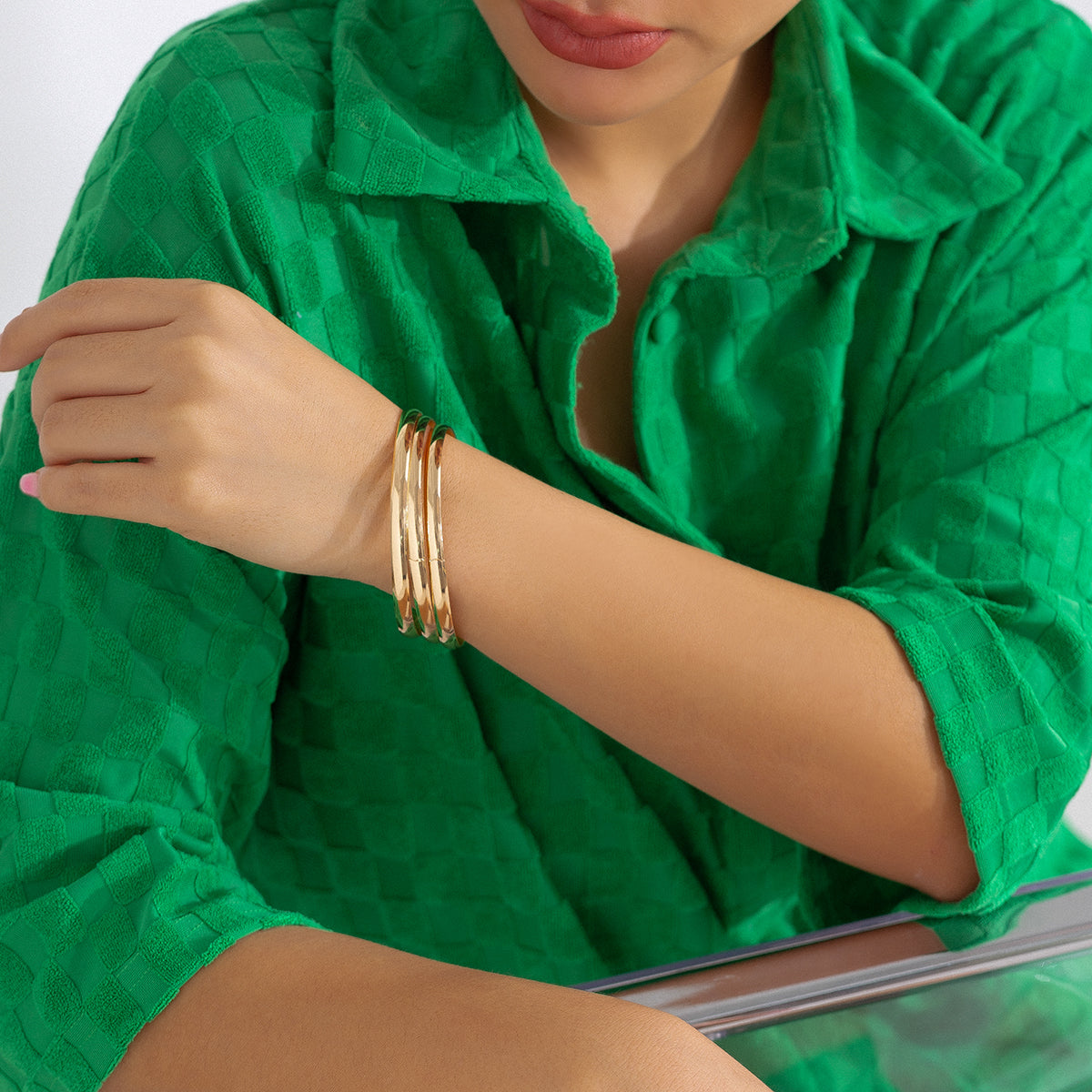 18K Gold-Plated Bangle - Set Of Three, jewelry gift sets for women, elegant gift for her, side view