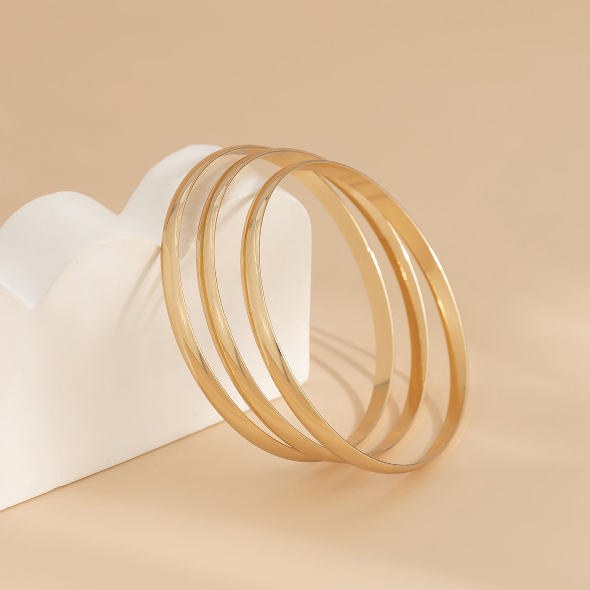 18K Gold-Plated Bangle - Set Of Three, jewelry gift sets for women, elegant gift for her, lifestyle look