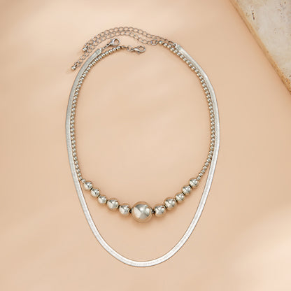 Silver-Plated Bead and Herringbone Chain Necklace Set, jewelry gift sets for women, dainty minimalist design, lifestyle look