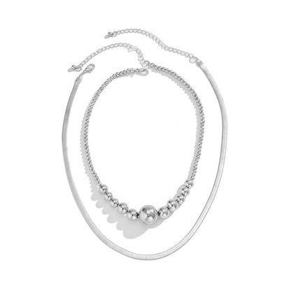 Silver-Plated Bead and Herringbone Chain Necklace Set, jewelry gift sets for women, dainty minimalist design, styled look