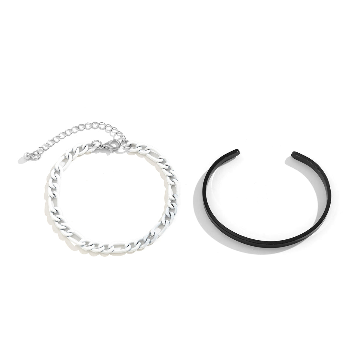 White Enamel & Two Tone Curb Chain Bracelet Set