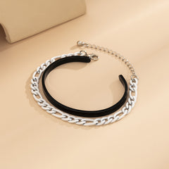 White Enamel & Two Tone Curb Chain Bracelet Set