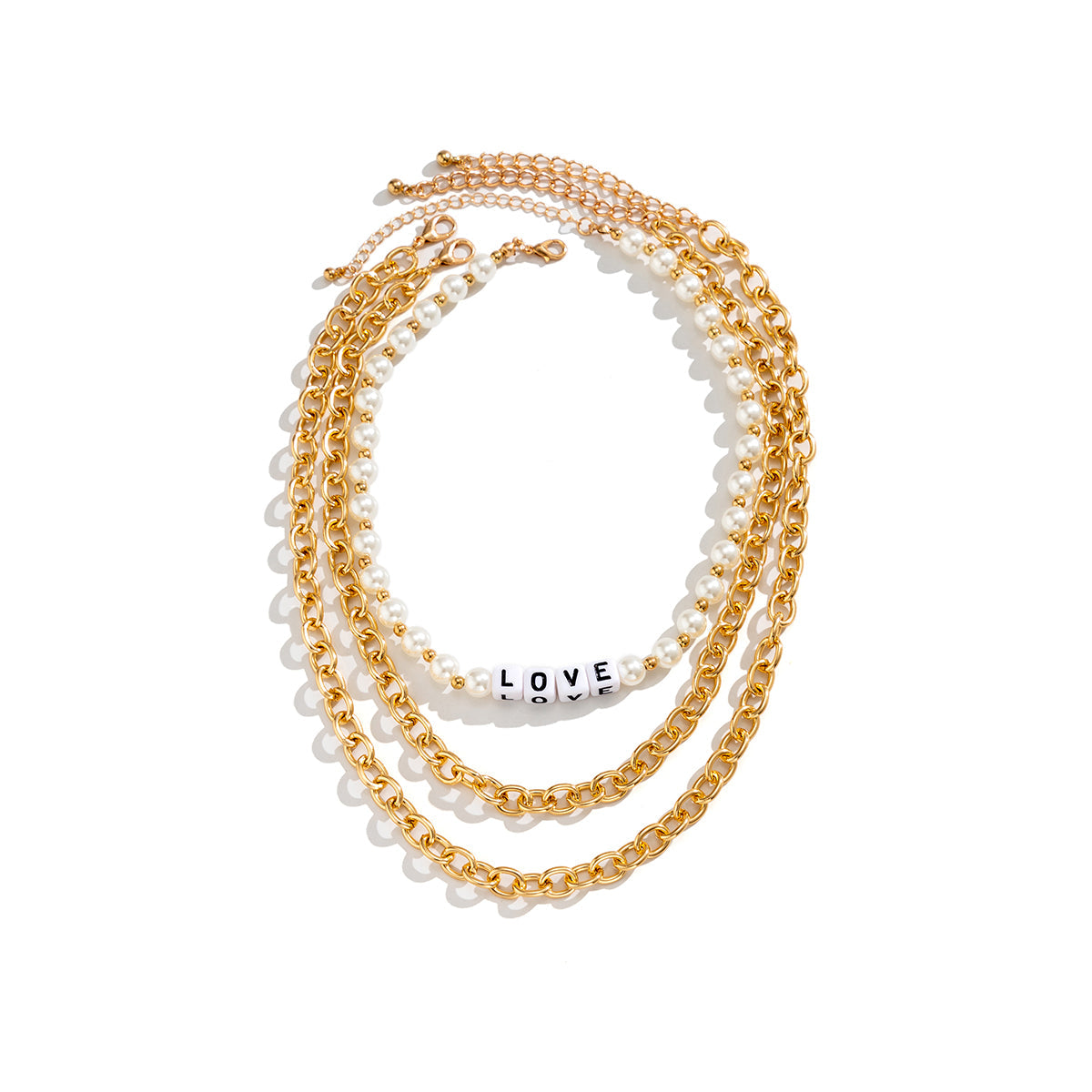 Pearl & Acrylic 18K Gold-Plated 'Love' Necklace Set