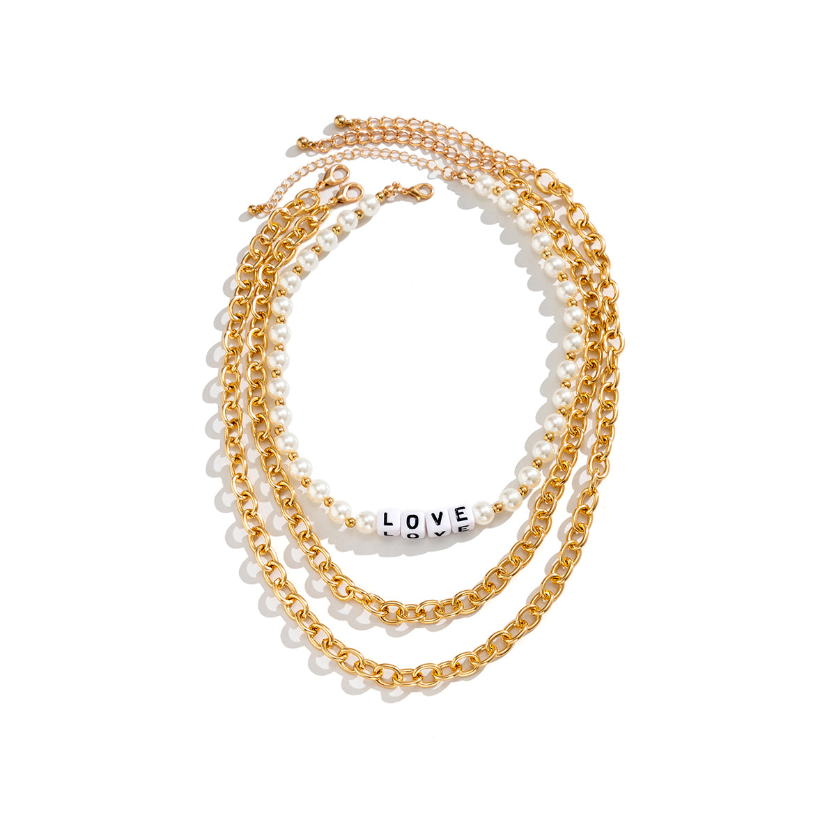 Pearl and Acrylic 18K Gold-Plated 'Love' Necklace Set, jewelry gift sets for women, dainty minimalist design, side view