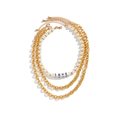 Pearl and Acrylic 18K Gold-Plated 'Love' Necklace Set, jewelry gift sets for women, dainty minimalist design, side view