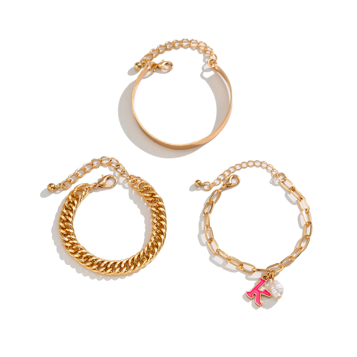 Pearl & 18K Gold-Plated Letter K Bracelet Set