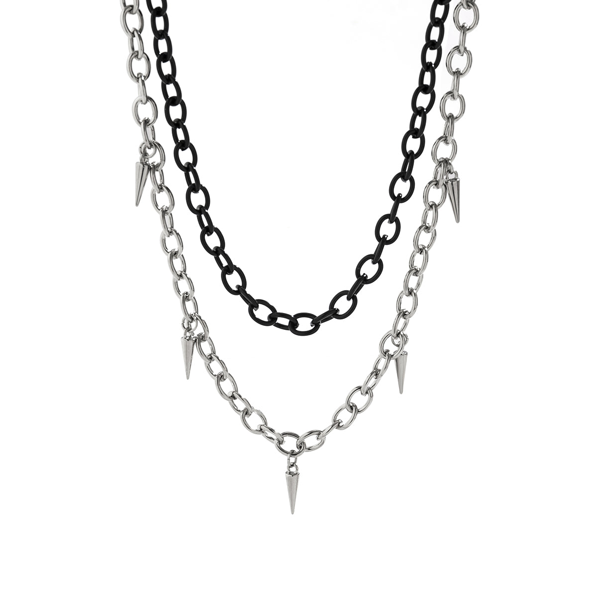 Two Tone Cone Layered Station Necklace Set