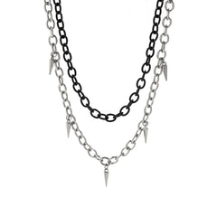 Two Tone Cone Layered Station Necklace Set