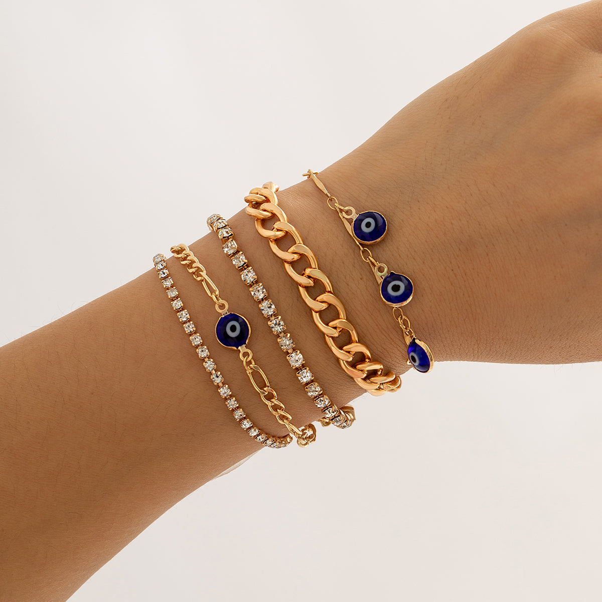 Blue & Cubic Zirconia Eyes Charm Bracelet Set