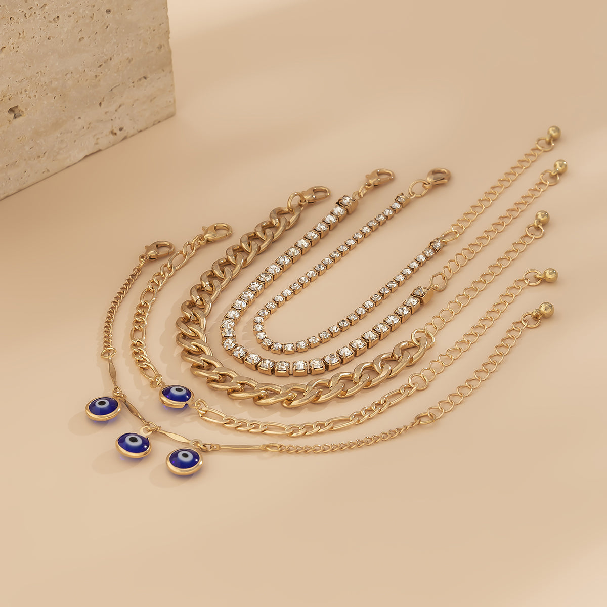 Blue & Cubic Zirconia Eyes Charm Bracelet Set