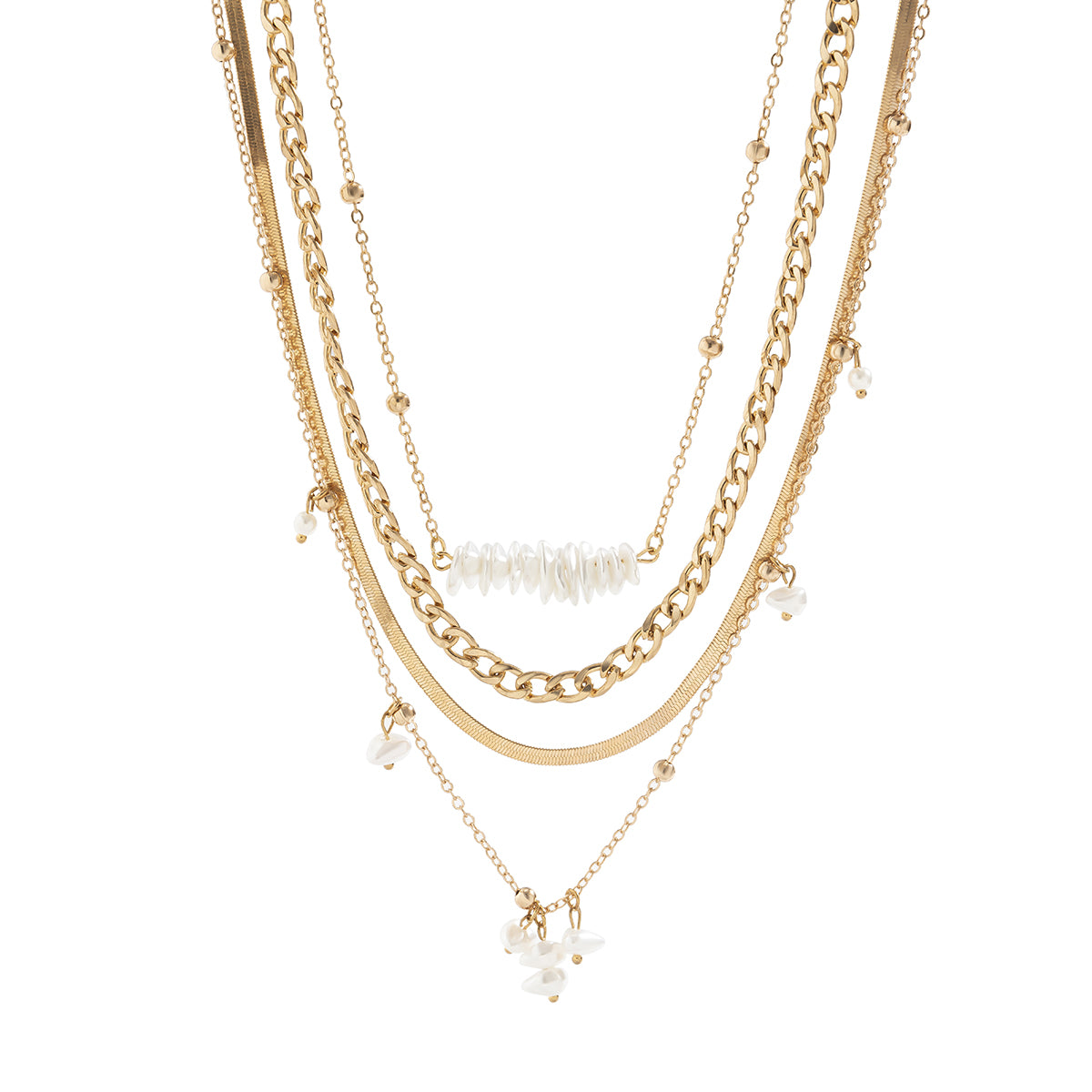 Pearl and 18K Gold-Plated Herringbone Chain Necklace Set, jewelry gift sets for women, everyday style, lifestyle look