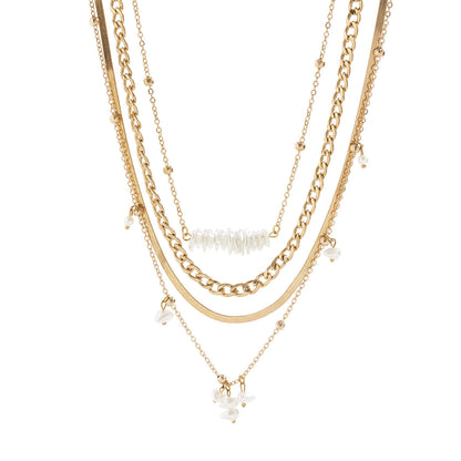 Pearl and 18K Gold-Plated Herringbone Chain Necklace Set, jewelry gift sets for women, everyday style, lifestyle look