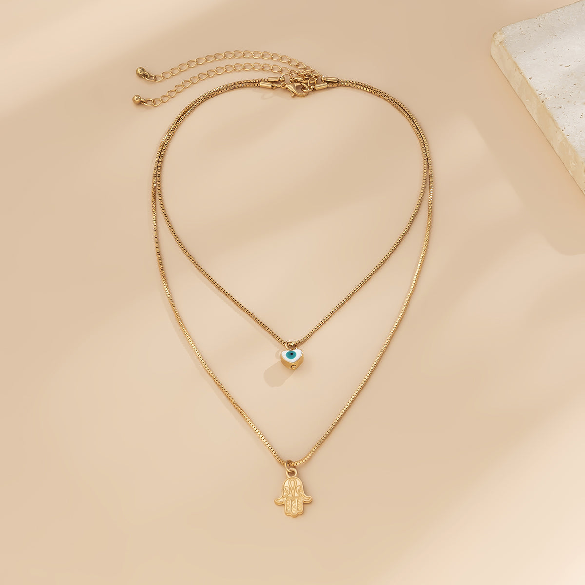 18K Gold-Plated Evil Eye Heart Pendant Necklace & Hamsa Pendant Necklace