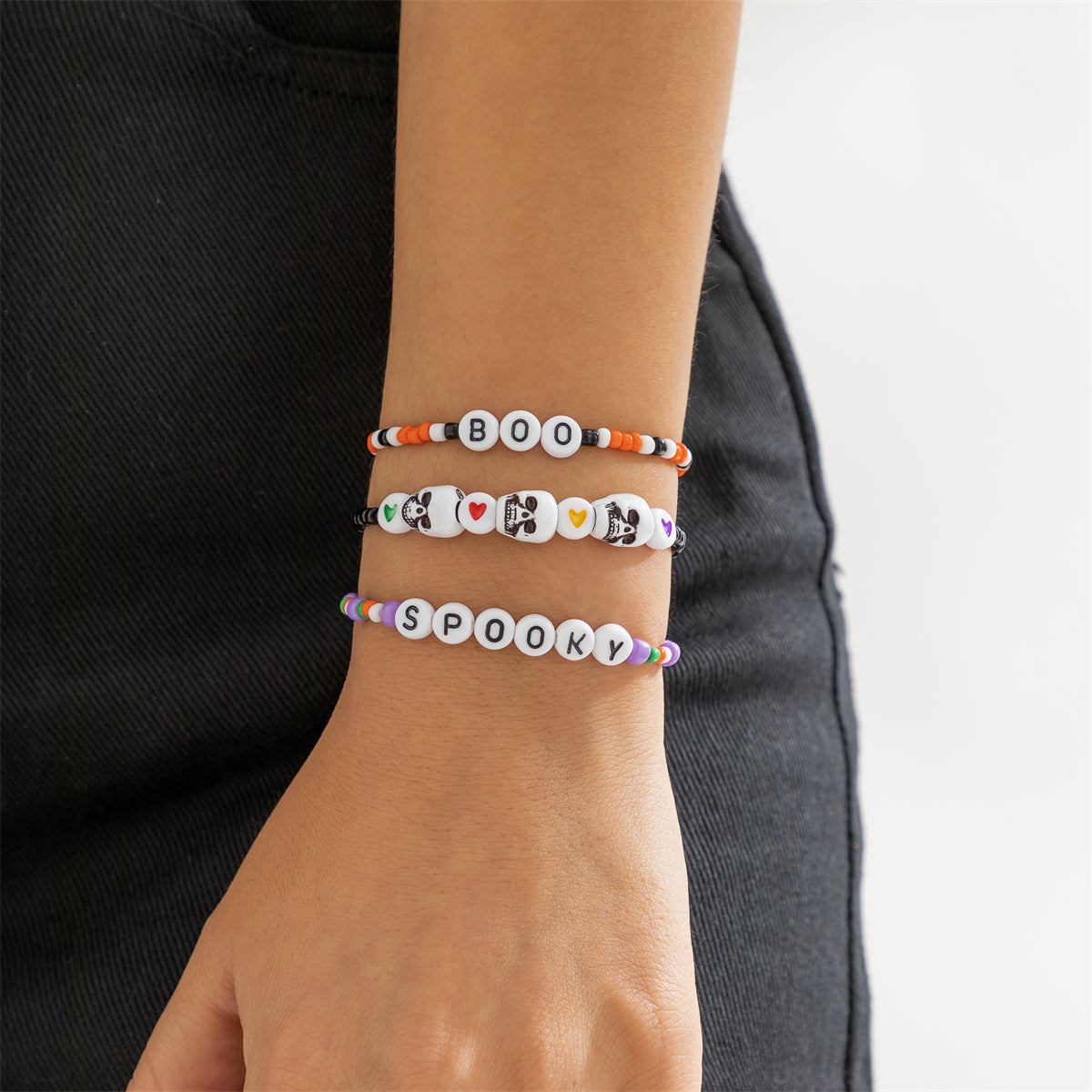 Purple Howlite 'Spooky' Beaded Stretch Bracelet Set, jewelry gift sets for women, elegant gift for her, front view