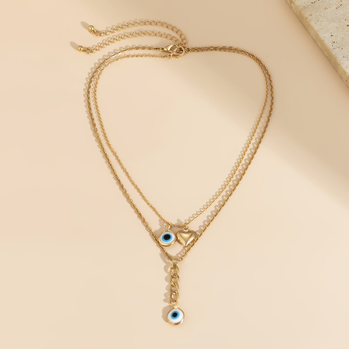 18K Gold-Plated Evil Eye Heart Necklace & Evil Eye Y-Chain Necklace