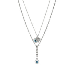 Silver-Plated Evil Eye Heart Necklace & Evil Eye Y-Chain Necklace