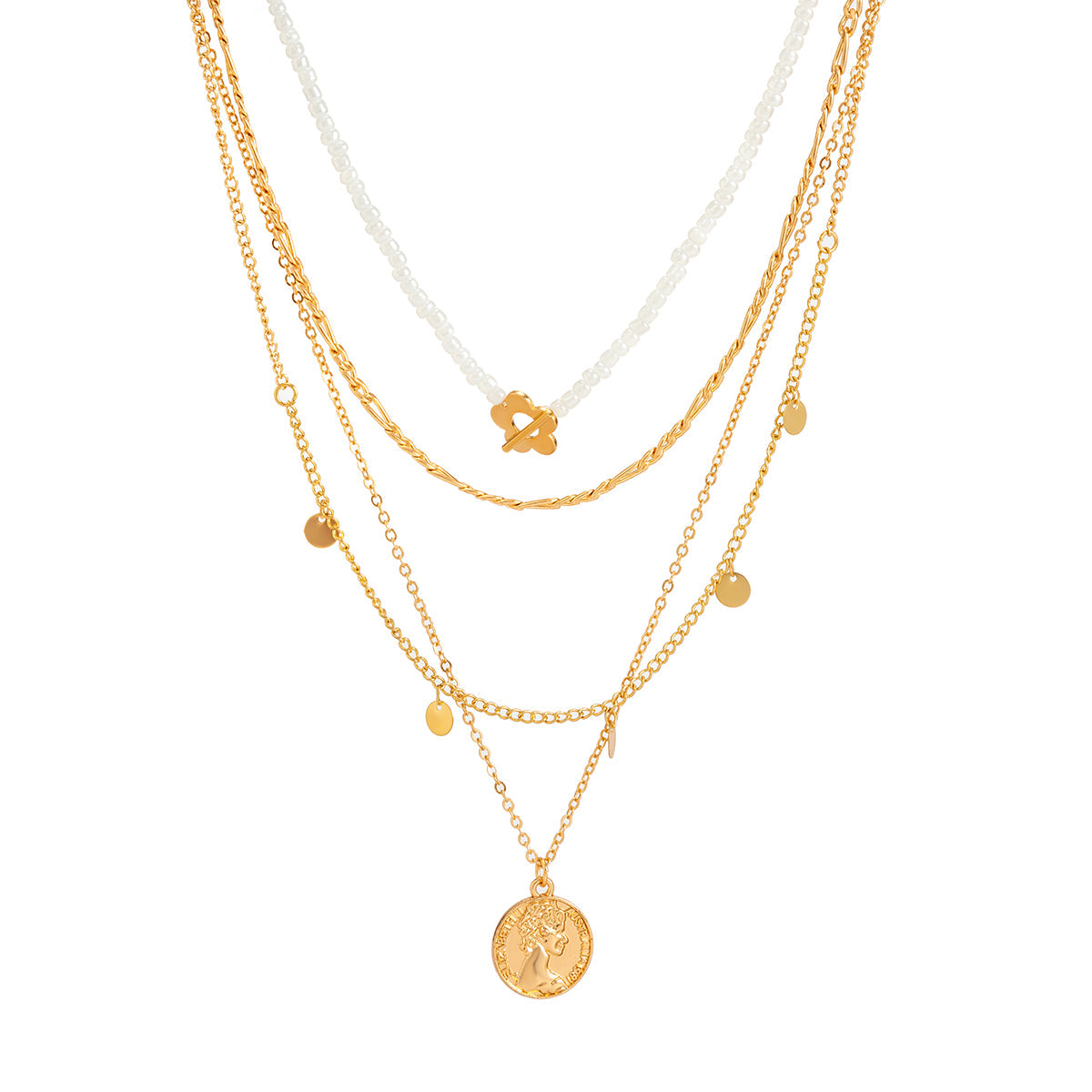 Howlite & 18K Gold-Plated Flower Coin Pendant Necklace Set