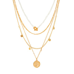 Howlite & 18K Gold-Plated Flower Coin Pendant Necklace Set