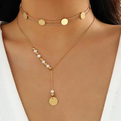 Pearl & 18K Gold-Plated Drop Necklace & Sequin Choker Necklace