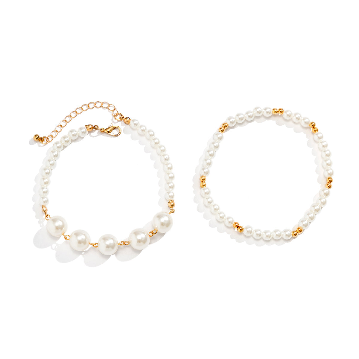 Pearl & 18K Gold-Plated Beaded Anklet Set