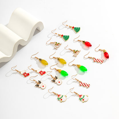 18K Gold-Plated Christmas Icons Nine-Pair Drop Earrings Set, gold drop earrings for women, vintage-inspired design, side view