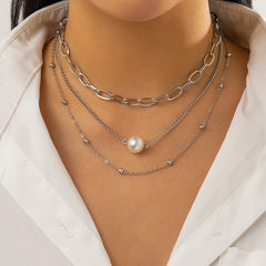 Pearl & Silver-Plated Necklace Set