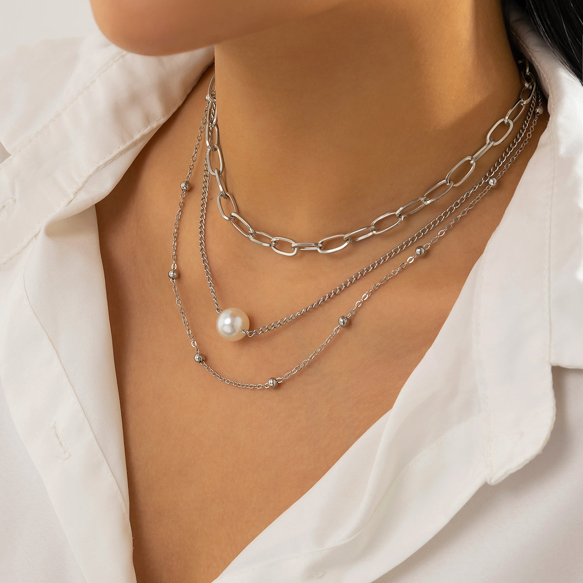 Pearl & Silver-Plated Necklace Set