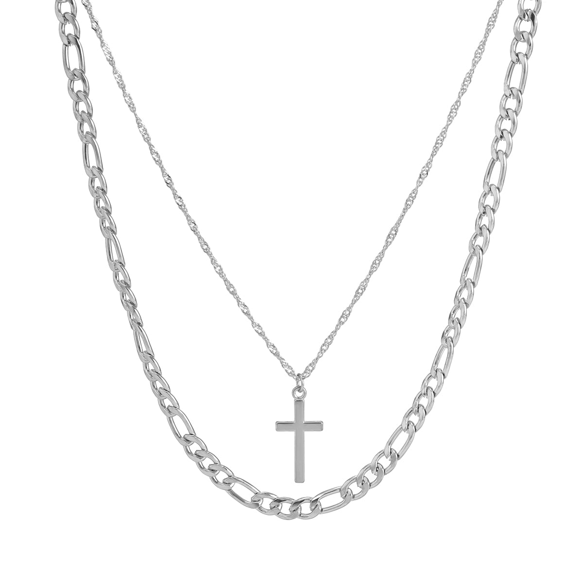 Silver-Plated Cross Pendant Necklace Set