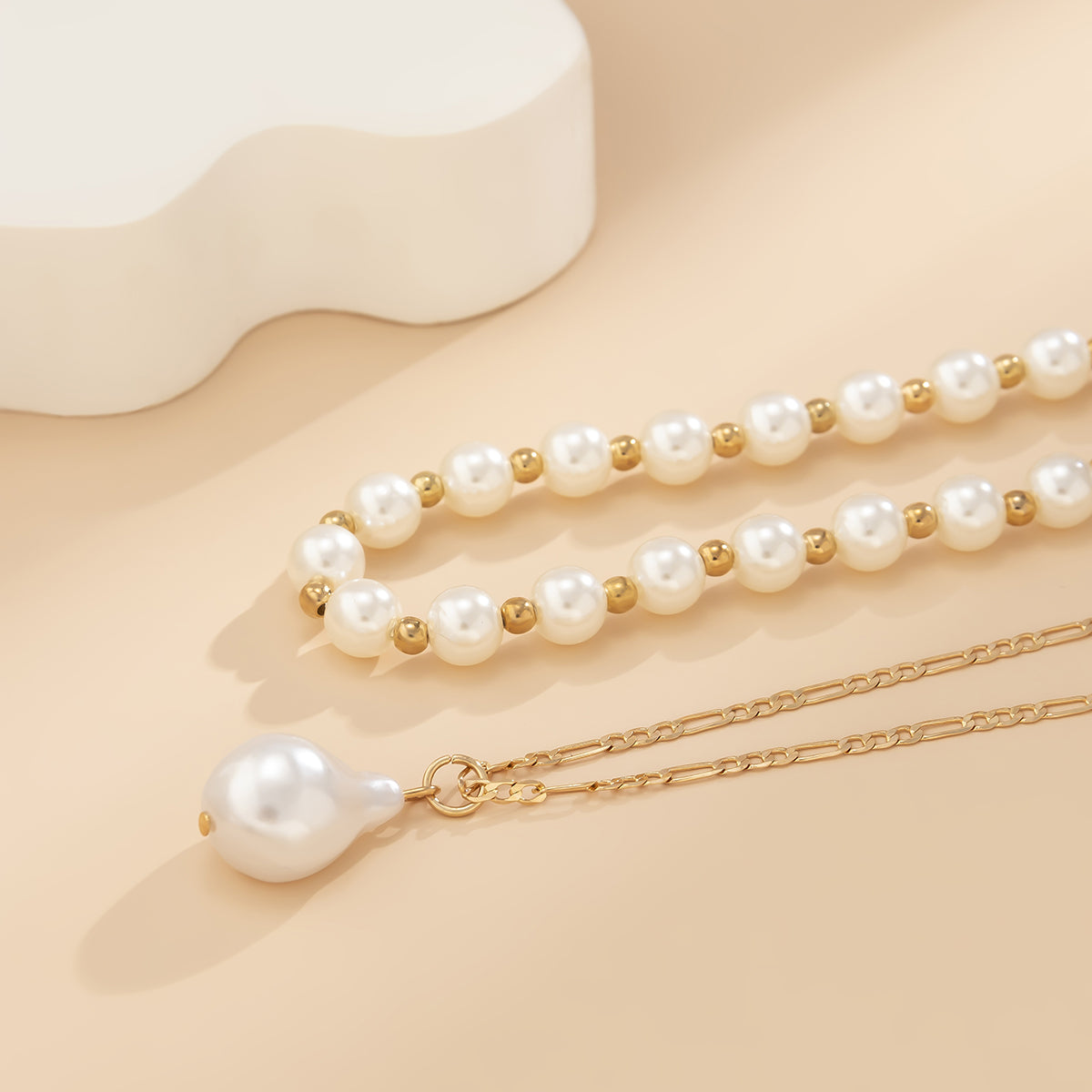 Pearl & 18K Gold-Plated Pendant Necklace Set