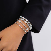 Cubic Zirconia & Silver-Plated Flower Station Bracelet Set