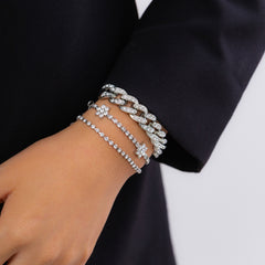 Cubic Zirconia & Silver-Plated Flower Station Bracelet Set