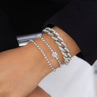 Cubic Zirconia & Silver-Plated Flower Station Bracelet Set