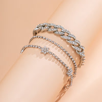 Cubic Zirconia & Silver-Plated Flower Station Bracelet Set