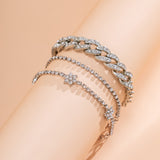 Cubic Zirconia & Silver-Plated Flower Station Bracelet Set