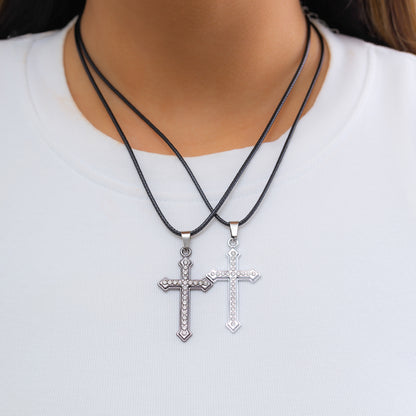 Cubic Zirconia and Silver-Plated Cross Pendant Necklace Set, jewelry gift sets for women, elegant gift for her, front view