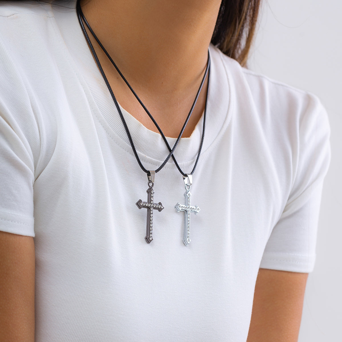 Cubic Zirconia and Silver-Plated Cross Pendant Necklace Set, jewelry gift sets for women, elegant gift for her, side view