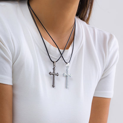 Cubic Zirconia and Silver-Plated Cross Pendant Necklace Set, jewelry gift sets for women, elegant gift for her, side view