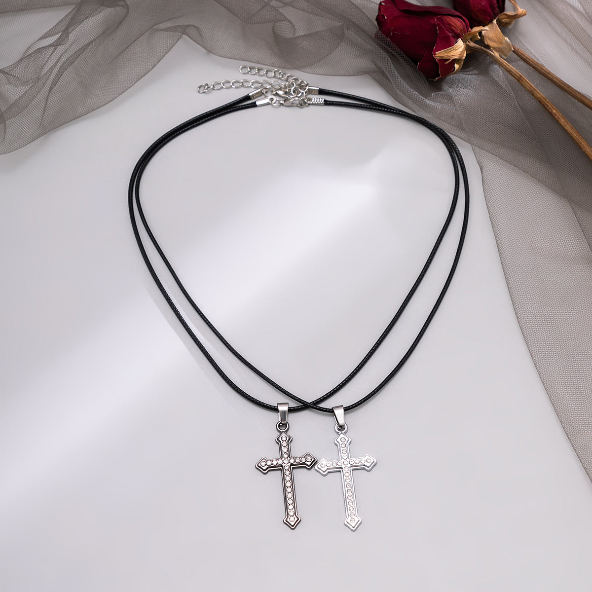 Cubic Zirconia & Silver-Plated Cross Pendant Necklace Set