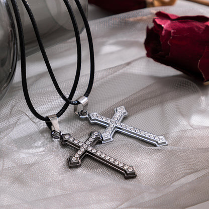 Cubic Zirconia and Silver-Plated Cross Pendant Necklace Set, jewelry gift sets for women, detail close-up