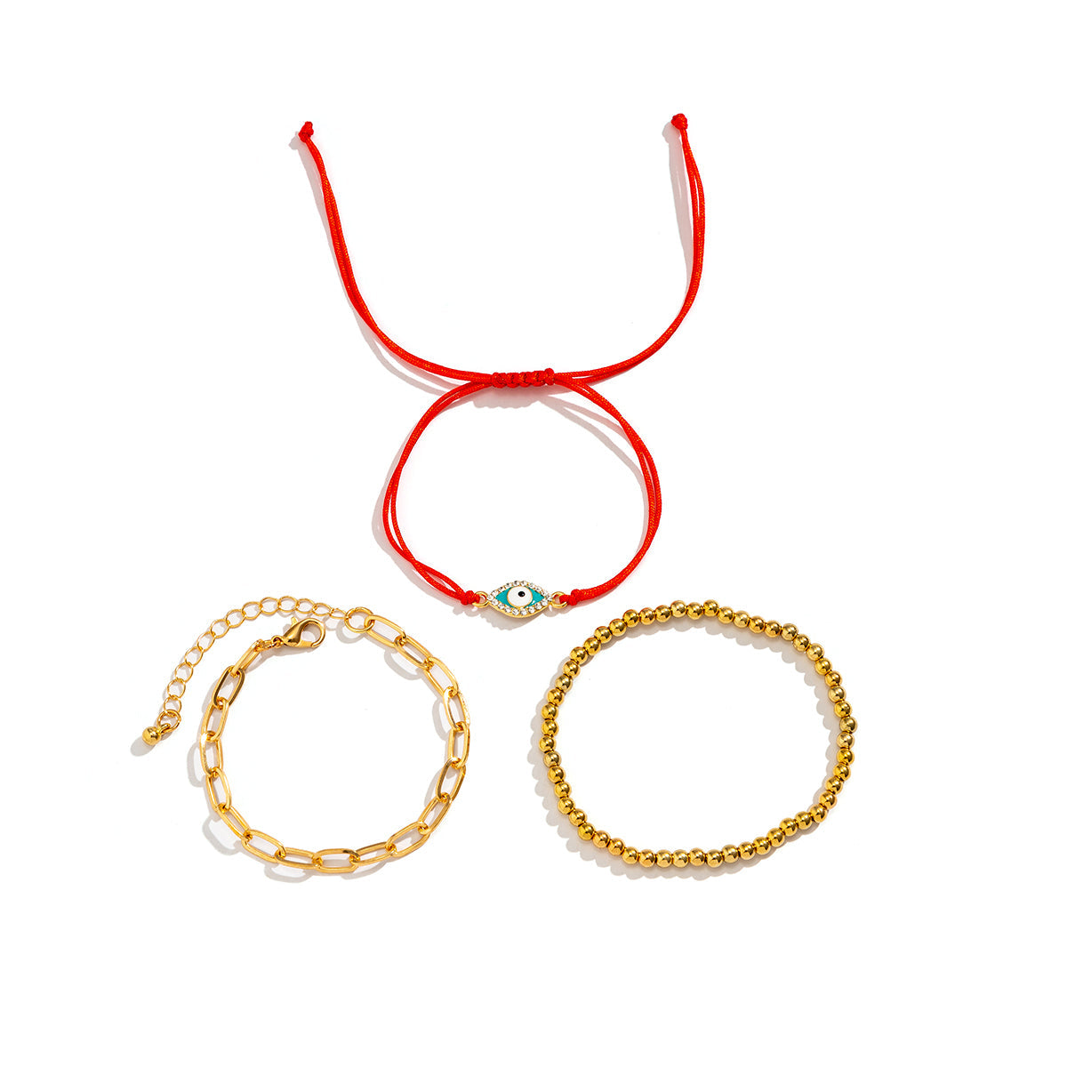 Cubic Zirconia & Enamel 18K Gold-Plated Evil Eye Bracelet Set
