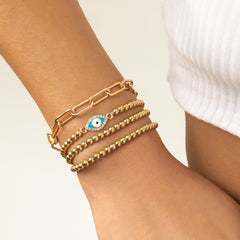 Blue Enamel & 18K Gold-Plated Cubic Zirconia-Accent Eye Bead Stretch Bracelet Set