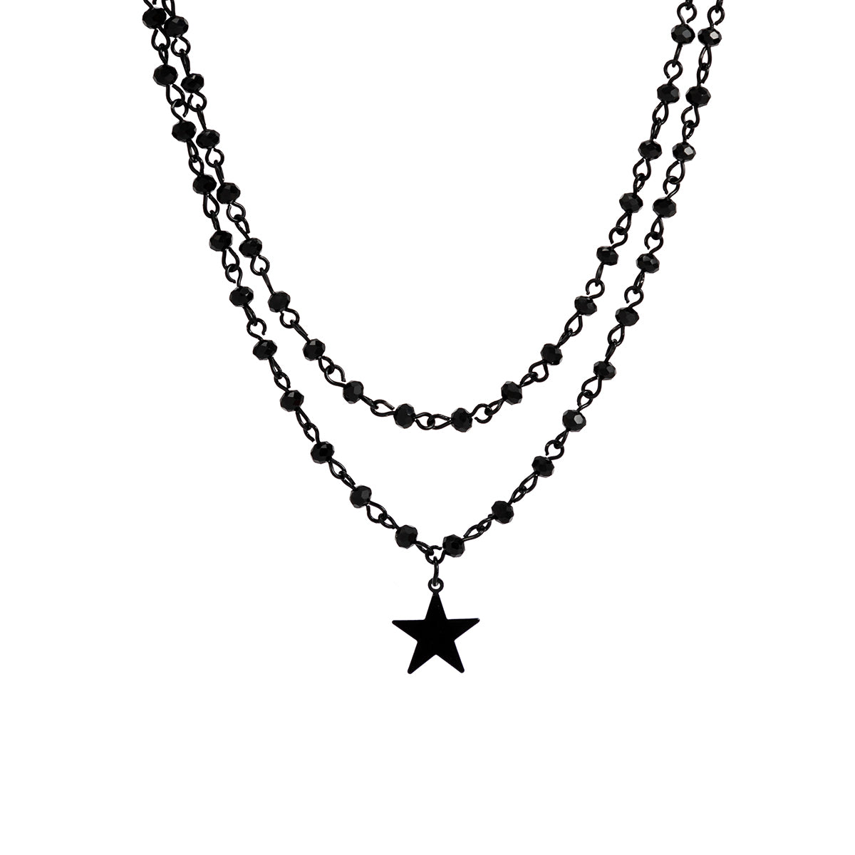 Black Star Pendant Necklace Set, jewelry gift sets for women, dainty minimalist design, side view