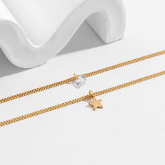 Cubic Zirconia & 18K Gold-Plated Box Chain Star Charm Bracelet Set
