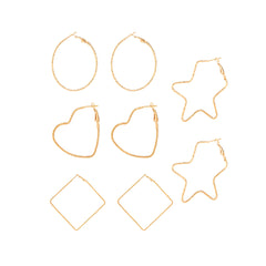 18K Gold-Plated Geometric Hoop Earrings - Set Of Four Pairs