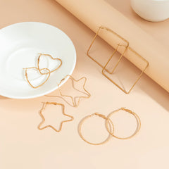 18K Gold-Plated Geometric Hoop Earrings - Set Of Four Pairs