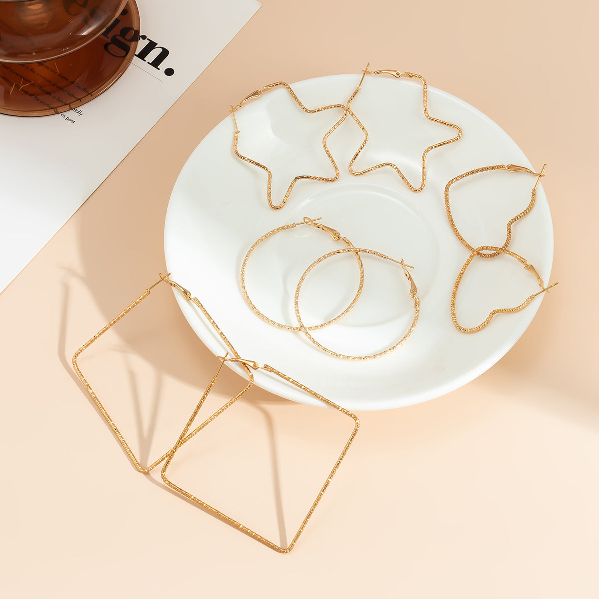 18K Gold-Plated Geometric Hoop Earrings - Set Of Four Pairs